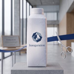 Emballage d’eau en carton personnalisé dans le hall d’un nouveau bureau lors d’une inauguration
